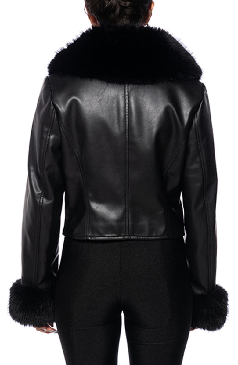 AZALEA WANG Faux Leather Jacket with Faux Fur Trim, Alternate, color, Black