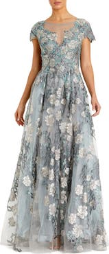 Mac Duggal Embroidered Mesh Dress with Illusion Neckline