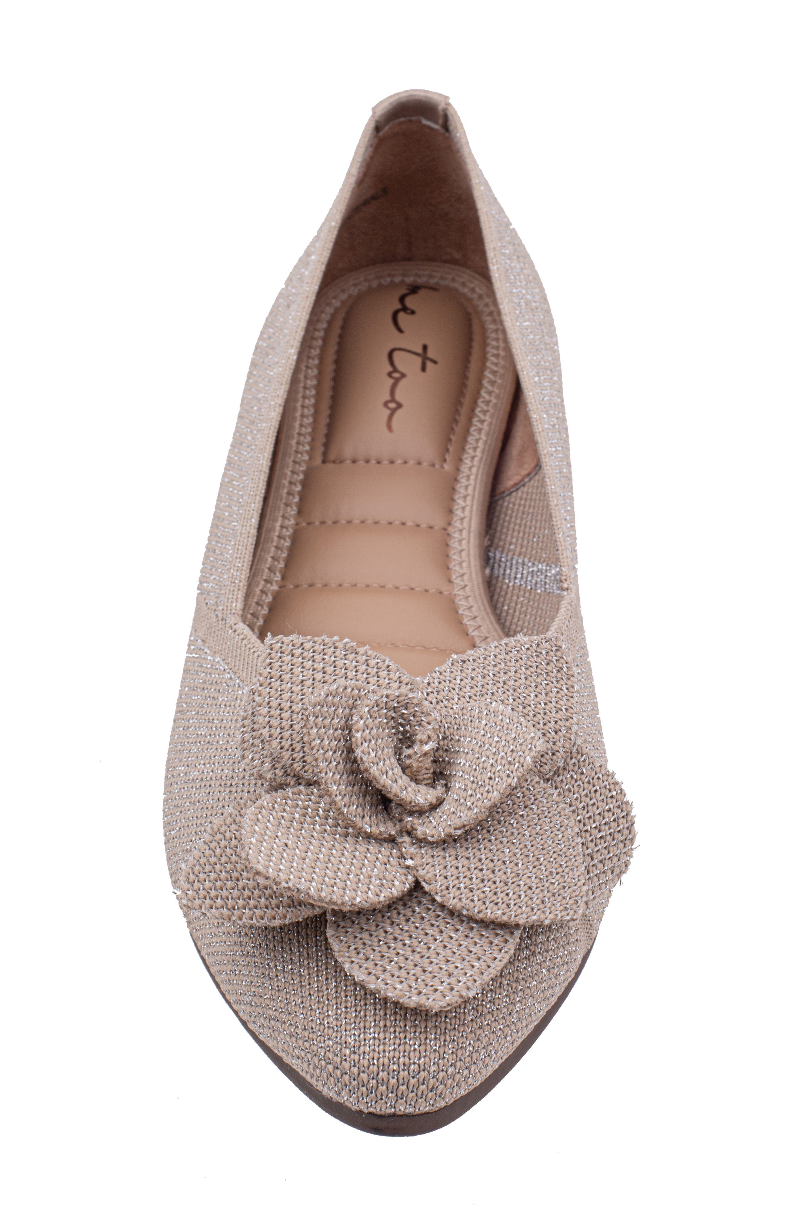 Alaya Floral Appliqué Mesh Flat, Alternate, color, SESAME METALLIC