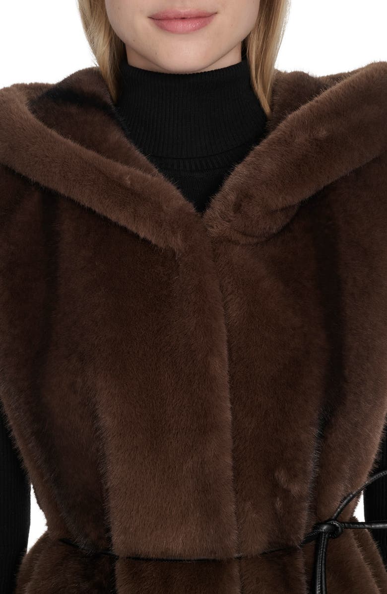 Cole Haan Hooded Faux Mink Vest, Alternate, color, Brown
