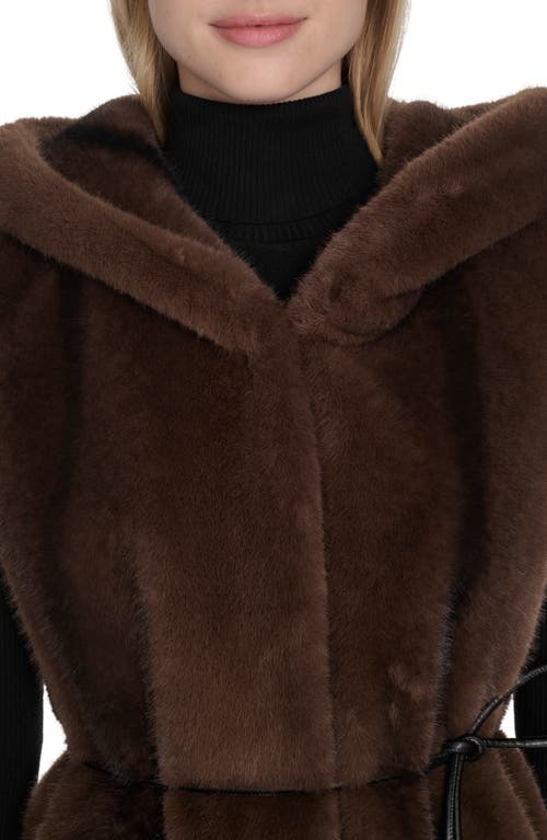 Cole Haan Hooded Faux Mink Vest In Brown