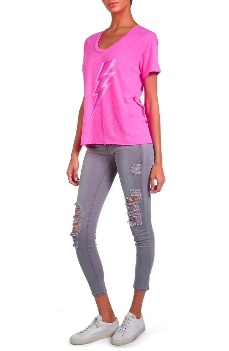 Lauren Moshi Elara X Pink Lightning Bolt Top, Alternate, color, Neon Pink