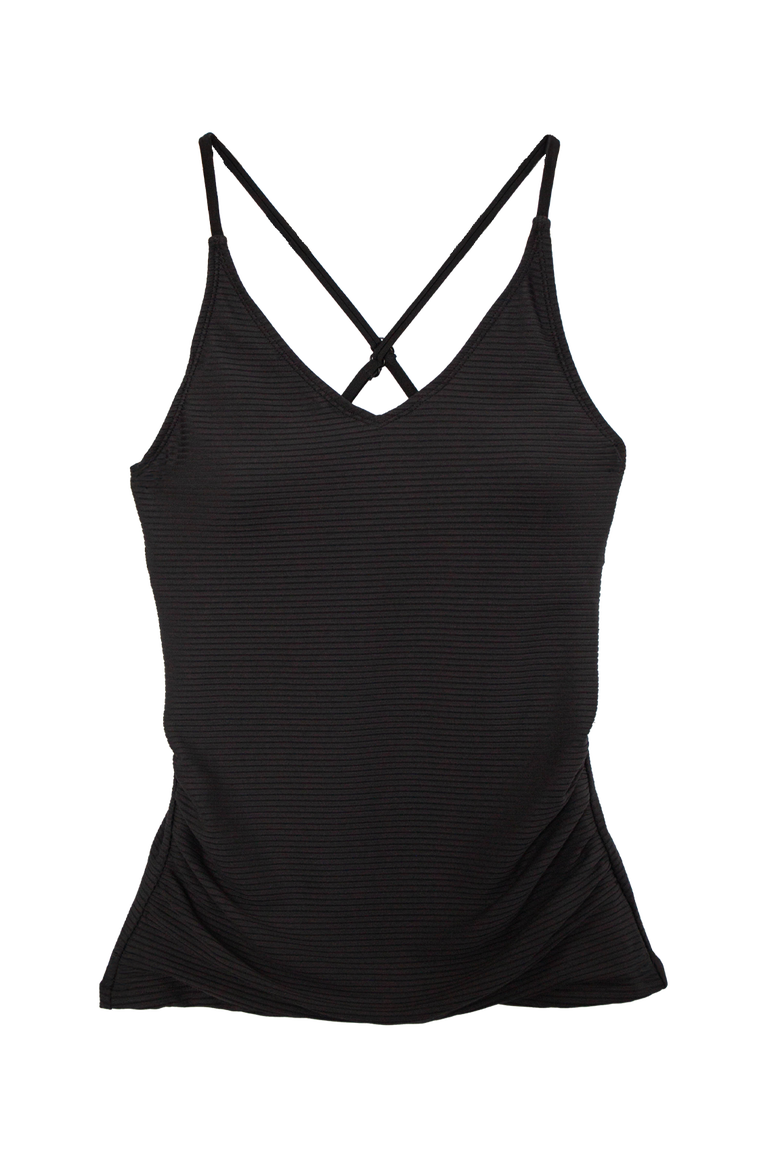 Flat Rib V-Neck Tankini, Alternate, color, Black