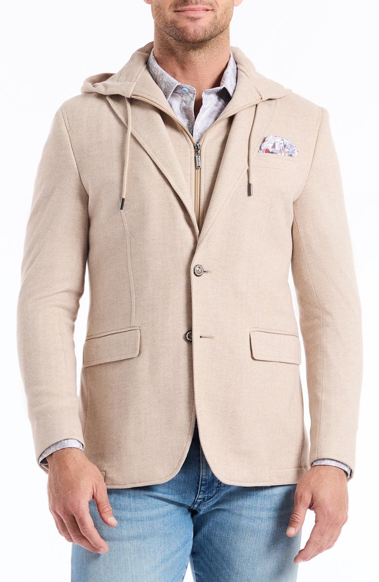 Robert Graham Jetset XV Tailored Fit Tan Knit Blazer with Removable Hooded Bib, Main, color, Oatmeal