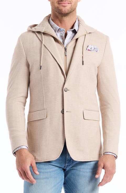 Jetset XV Tailored Fit Tan Knit Blazer with Removable Hooded Bib (Regular & Big)