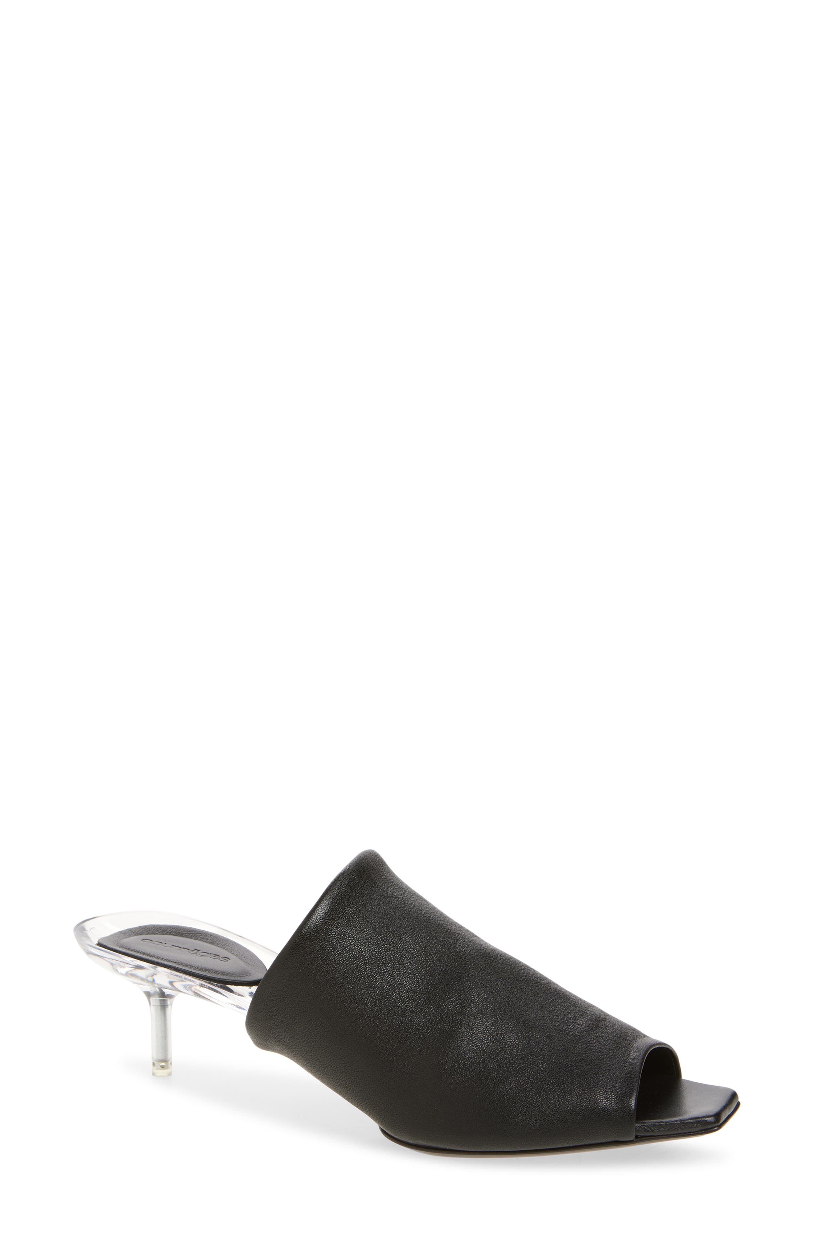 Courrèges Transparent Sole Leather Slide Sandal, Main, color, Black