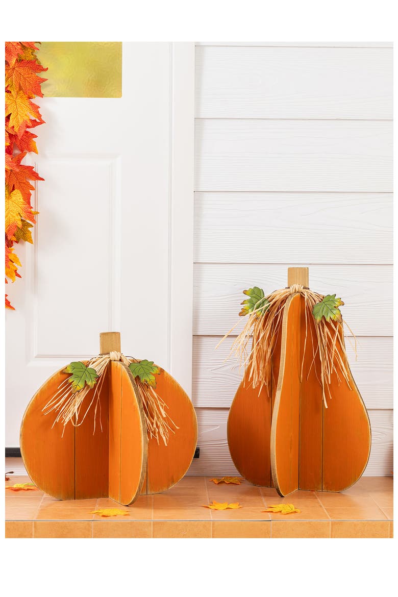 Fall Wood Interlocking Pumpkin Porch Decor, Alternate, color, Orange