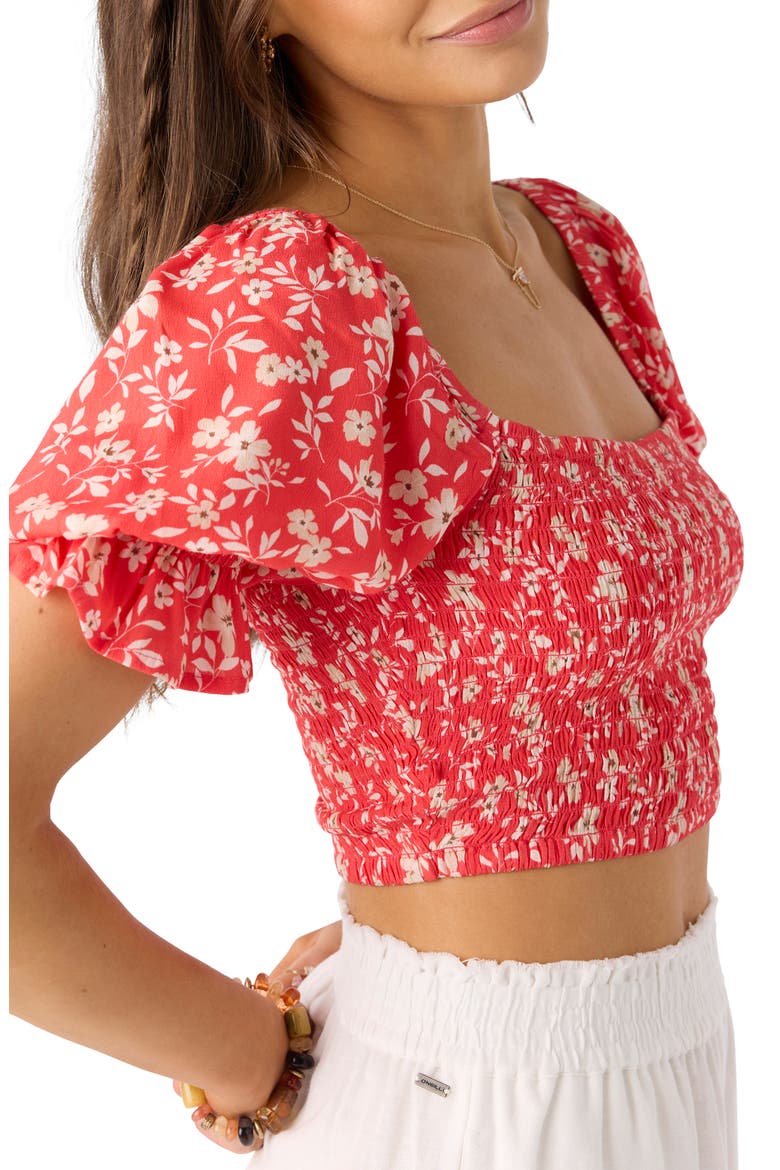 Lorna Floral Smocked Crop Top, Alternate, color, CAYENNE