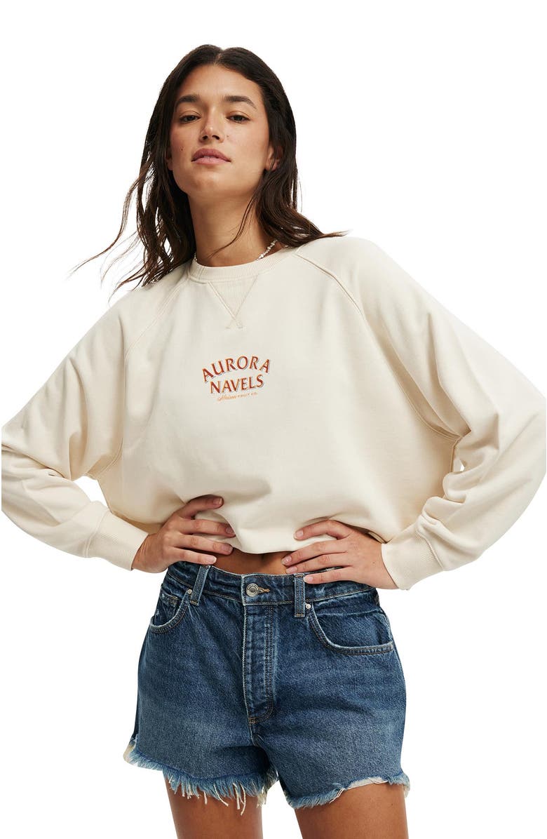 Cotton On Women's Classic Fleece Graphic Raglan Crew Sweatshirt, Main, color,