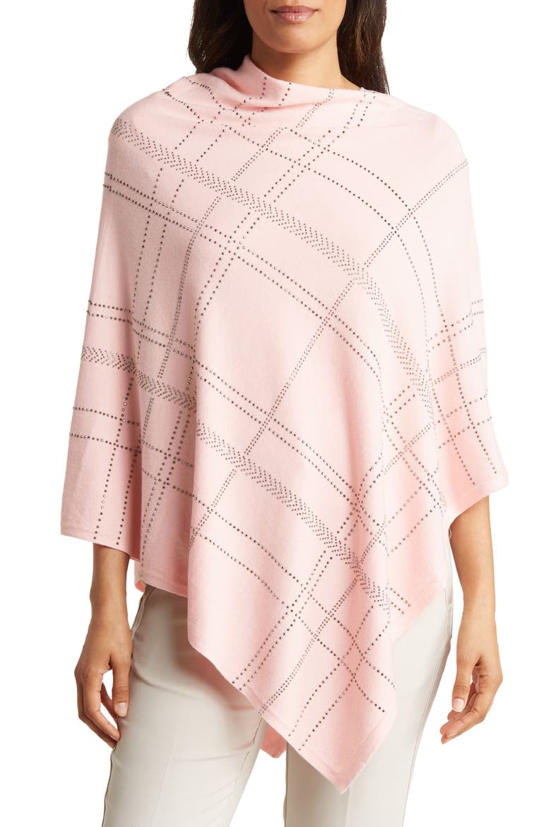 Crystal Embellished Plaid Poncho, Main, color, PINK
