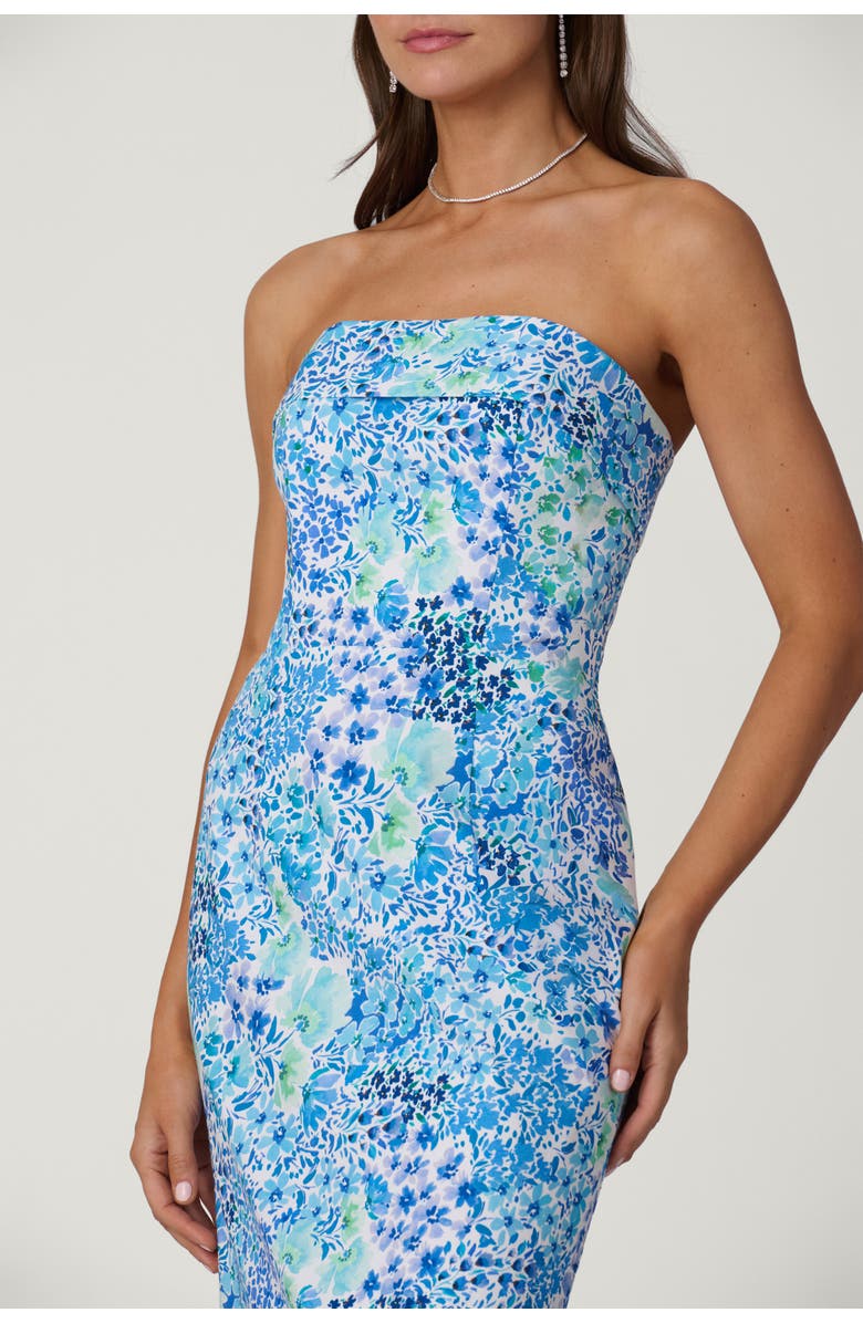 Shoshanna Midnight Wildflower Cotton Faille Wright Dress, Alternate, color, Optic/Tonal Blue