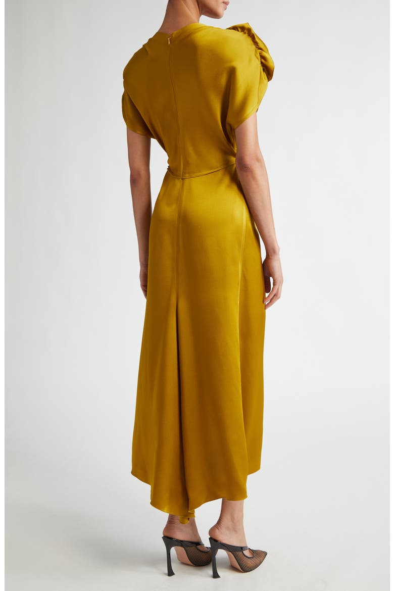 Ruffle Shoulder Satin Dress, Alternate, color, HARVEST GOLD