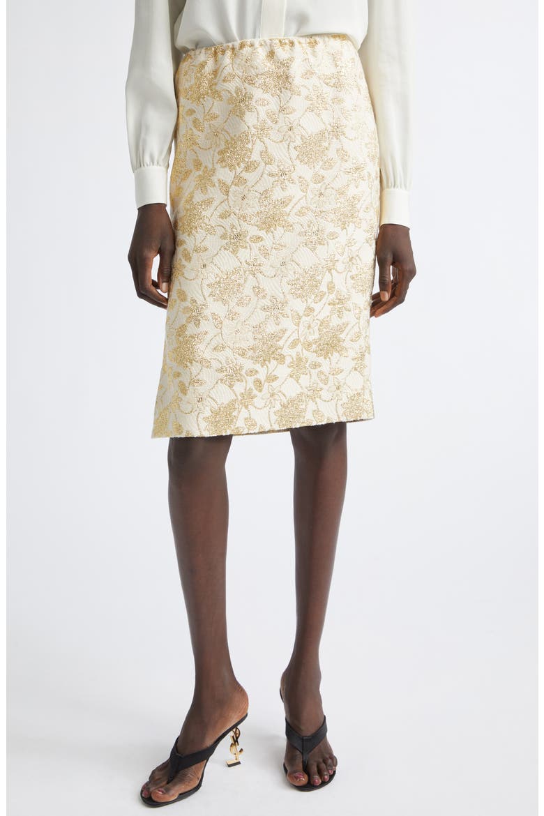 Brocade Pencil Skirt, Main, color, IVOIRE OR
