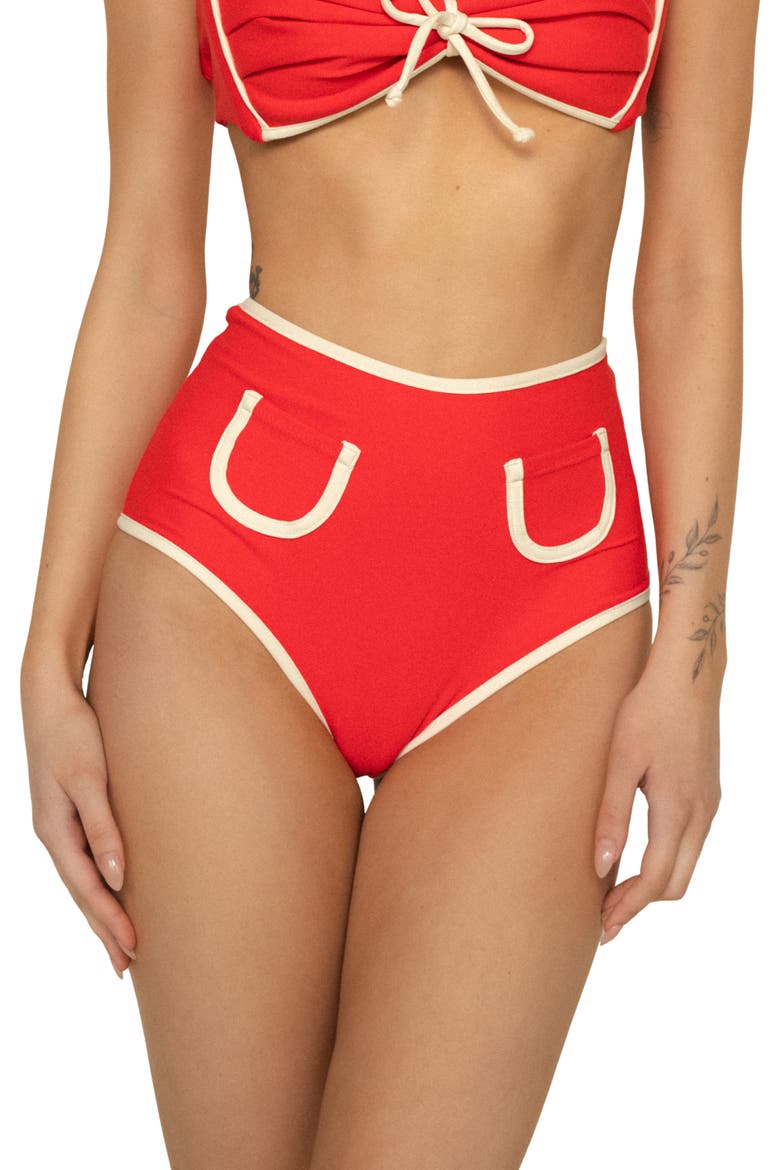 Cherry Cream Polly High Waist Bikini Bottoms, Main, color, CHERRY CREAM