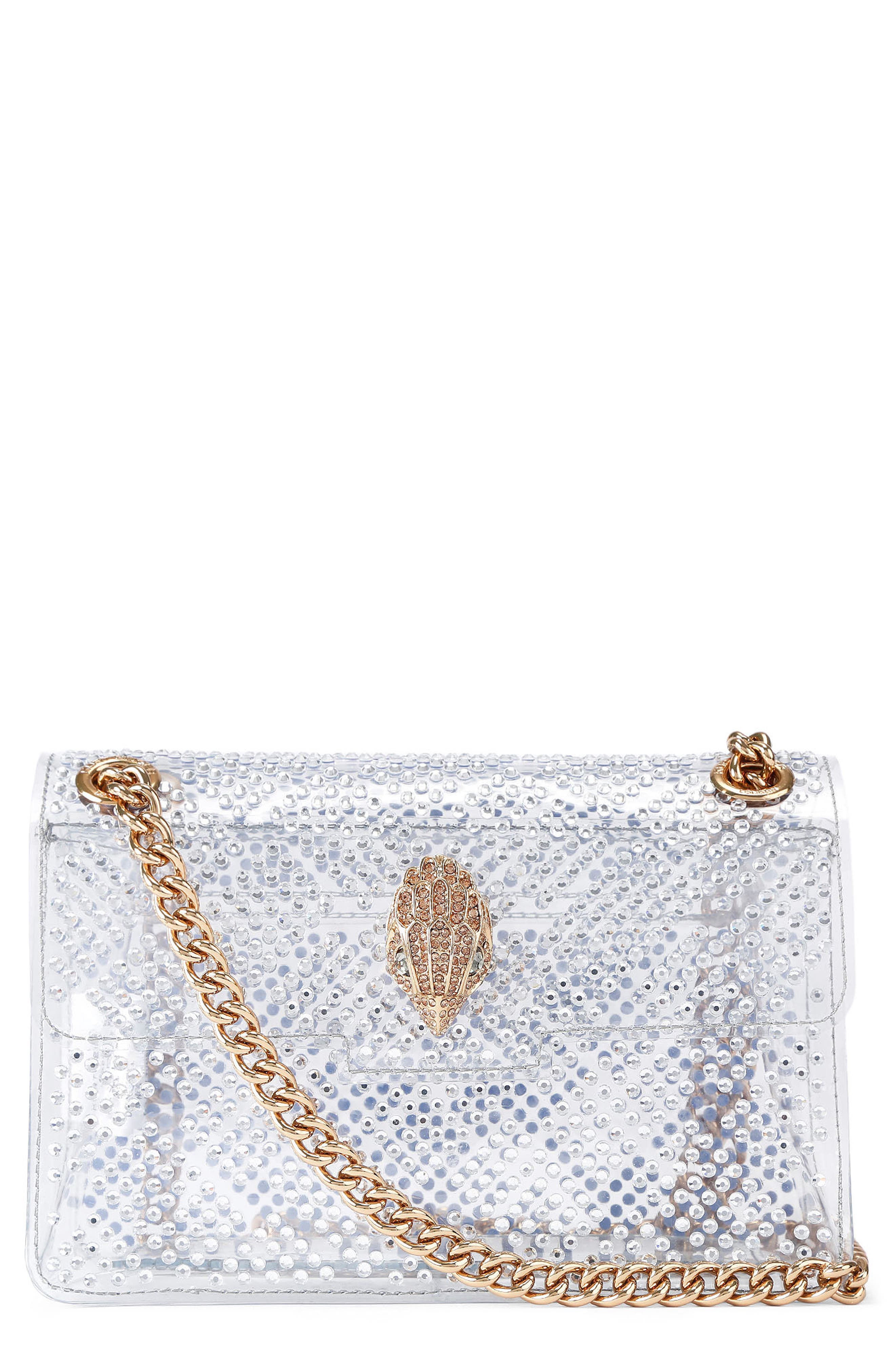 Kurt Geiger London Mini Kensington Vinyl Convertible Clear Crossbody Bag, Main, color, Silver