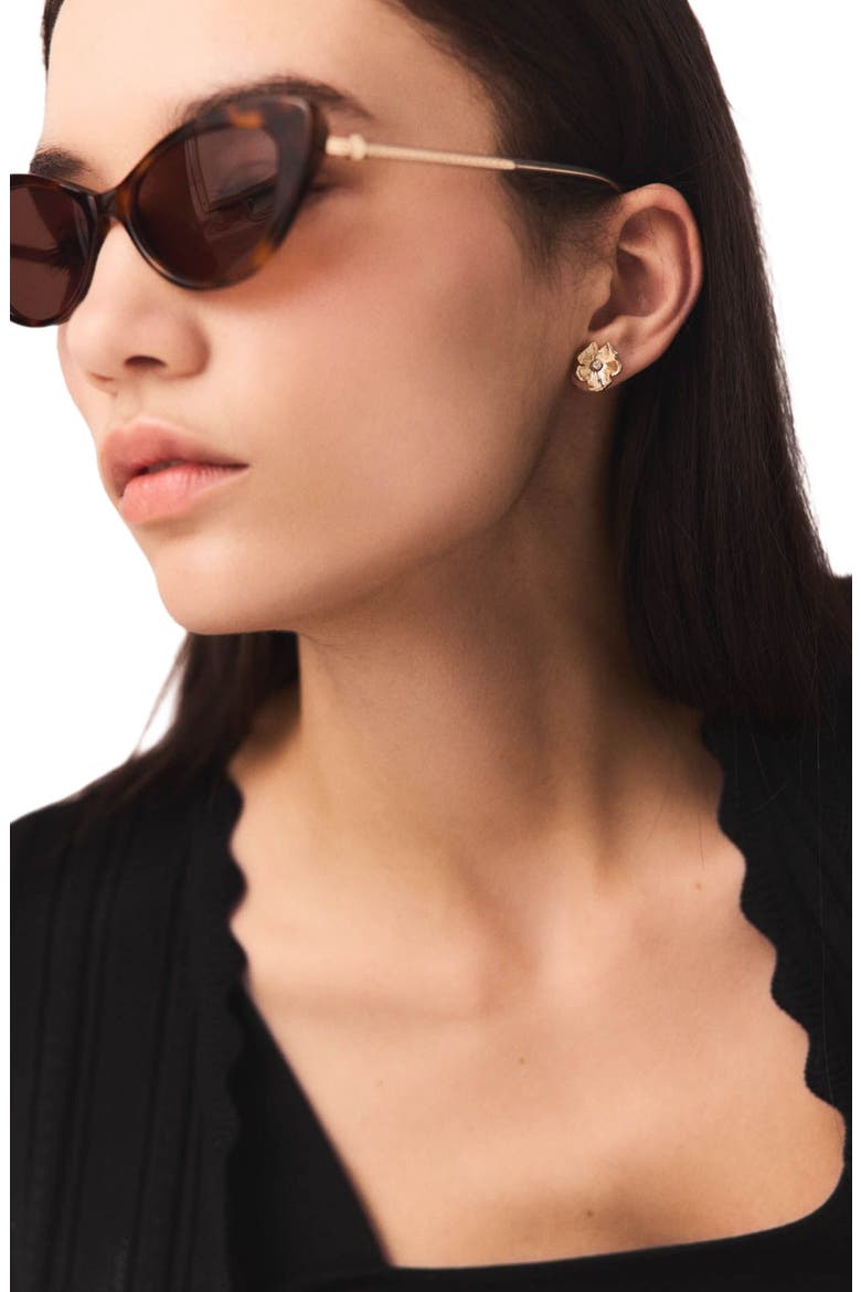 Flower stud earrings, Alternate, color, Gold