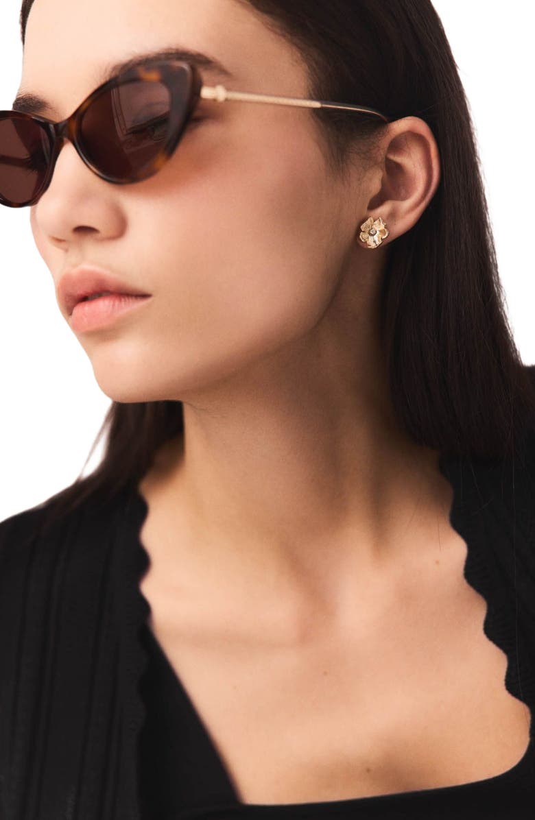 maje Flower stud earrings, Alternate, color, Gold