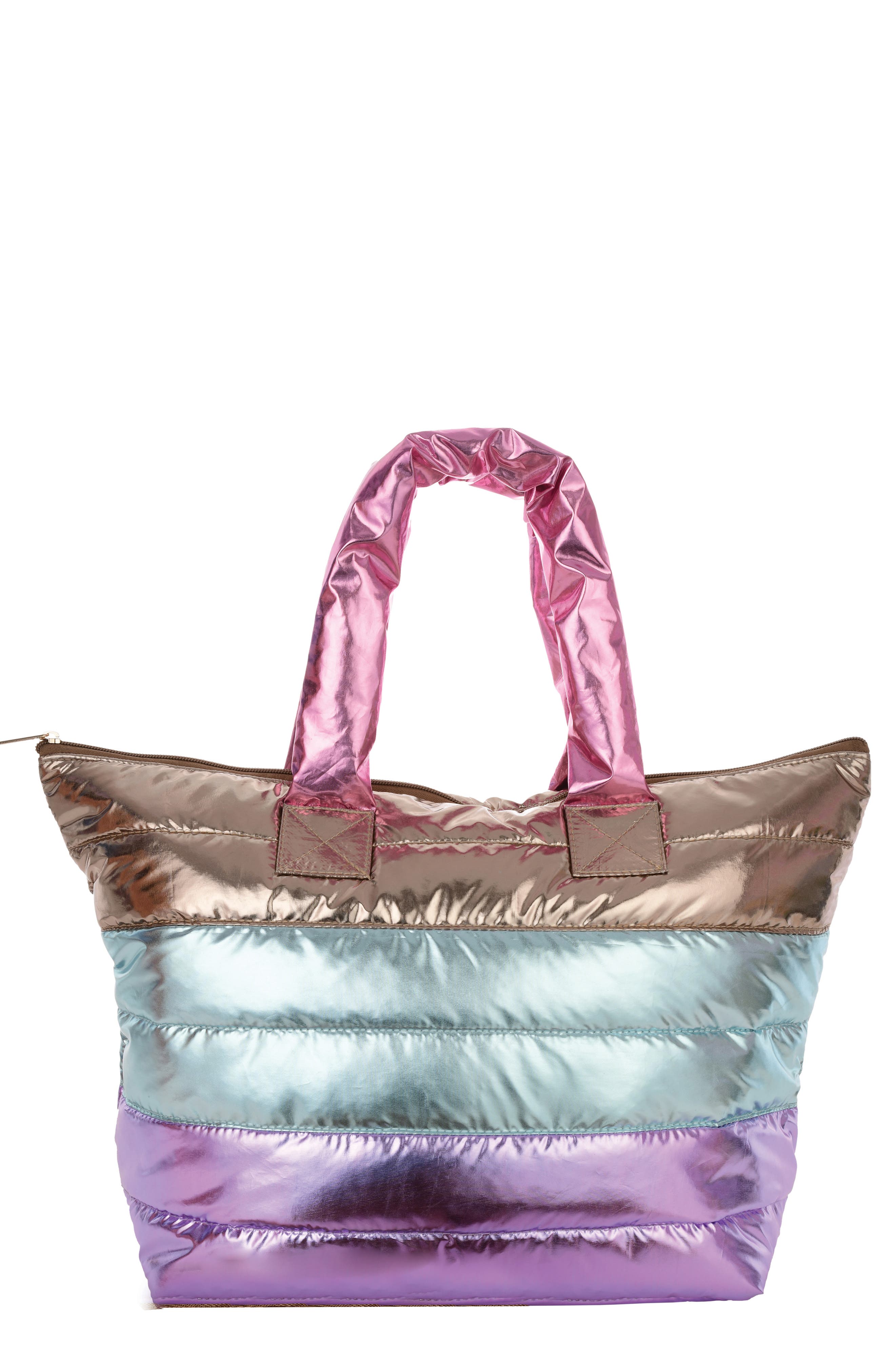 Iscream Kids' Icy Colorblock Shiny Puffer Overnight Bag, Main, color, 