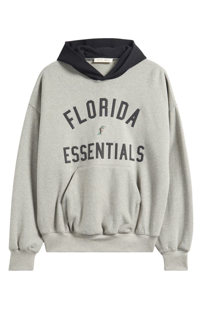 Fear of God Essentials Marlins Sport Fit Cotton Hoodie, Alternate, color, Warm Heather/ Black