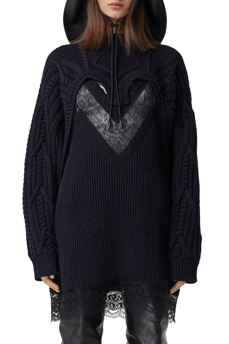 Cable Lace Reconstructed Sweater, Main, color, INK BLUE