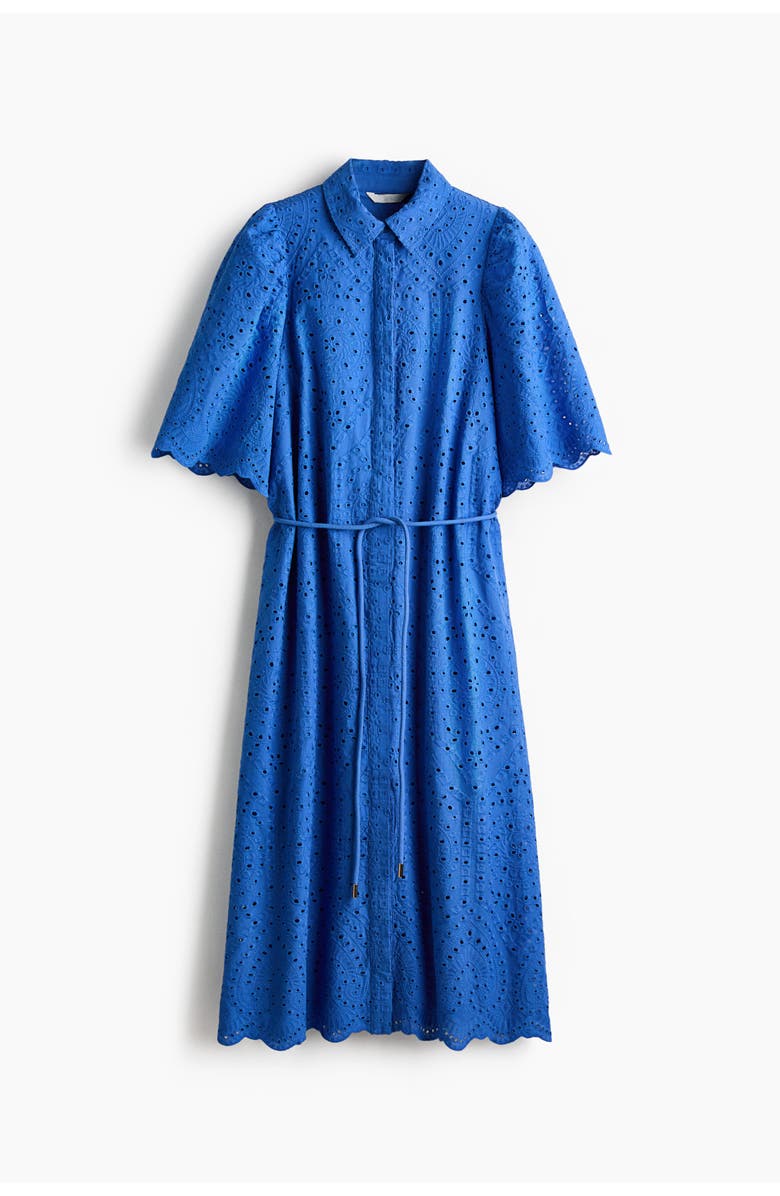 H&M Eyelet-embroidered cotton shirt dress, Alternate, color, Bright Blue