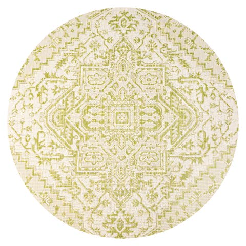 Estrella Bohemian Medallion Textured Weave Indoor/Outdoor Round Area Rug
