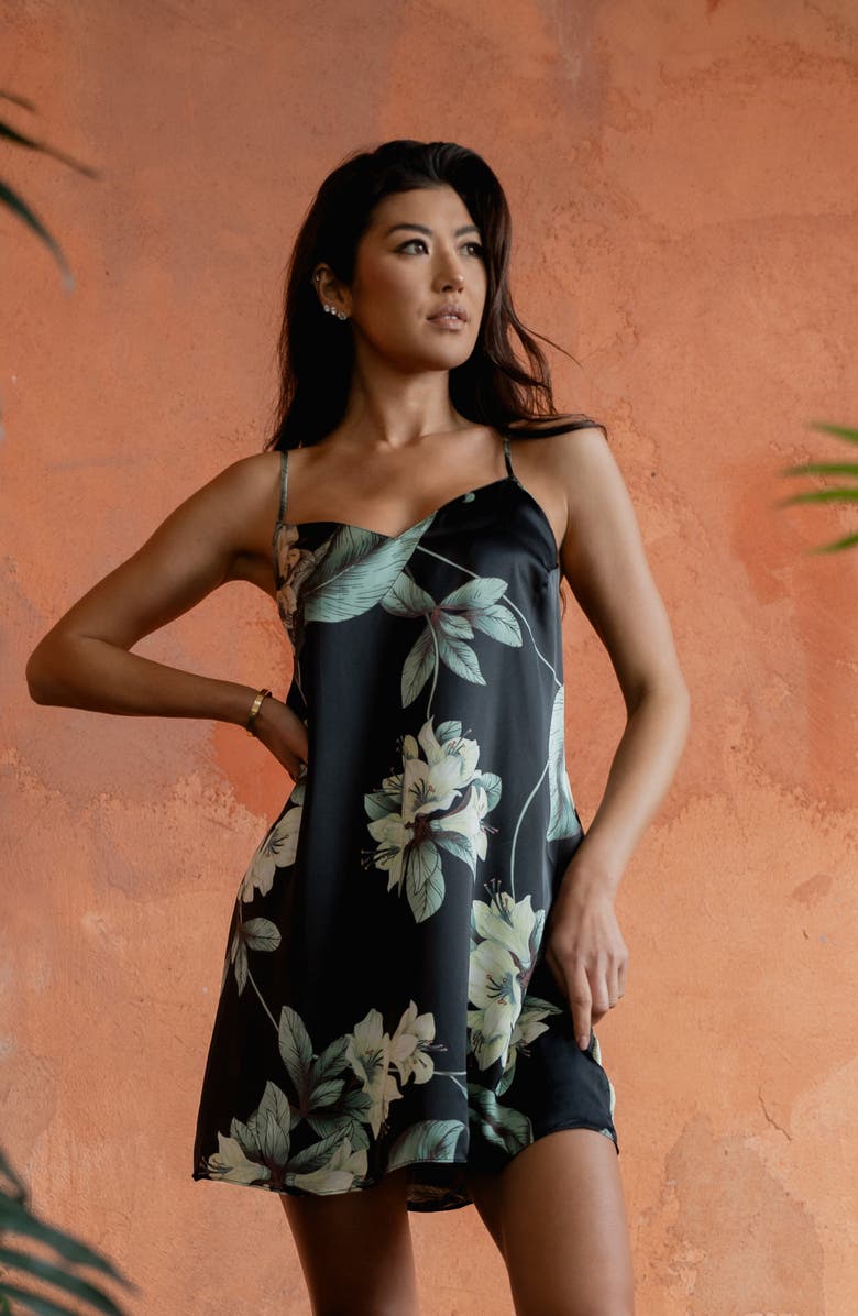 Midnight Bakery Satin Chemise, Alternate, color, Black