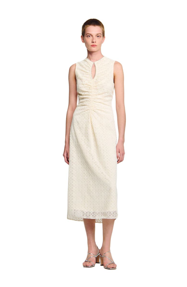 SANDRO Lace Keyhole Maxi Dress, Alternate, color, Ecru