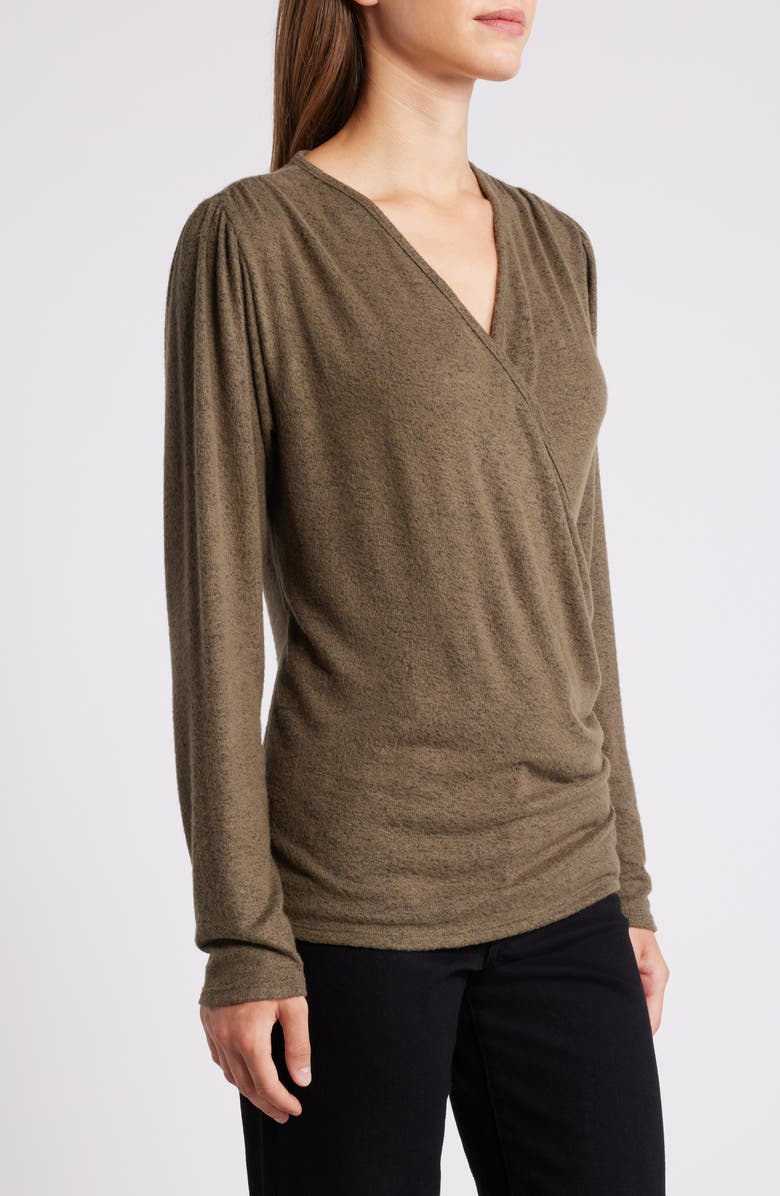 Loveappella Long Sleeve Faux Wrap Top, Alternate, color, Olive