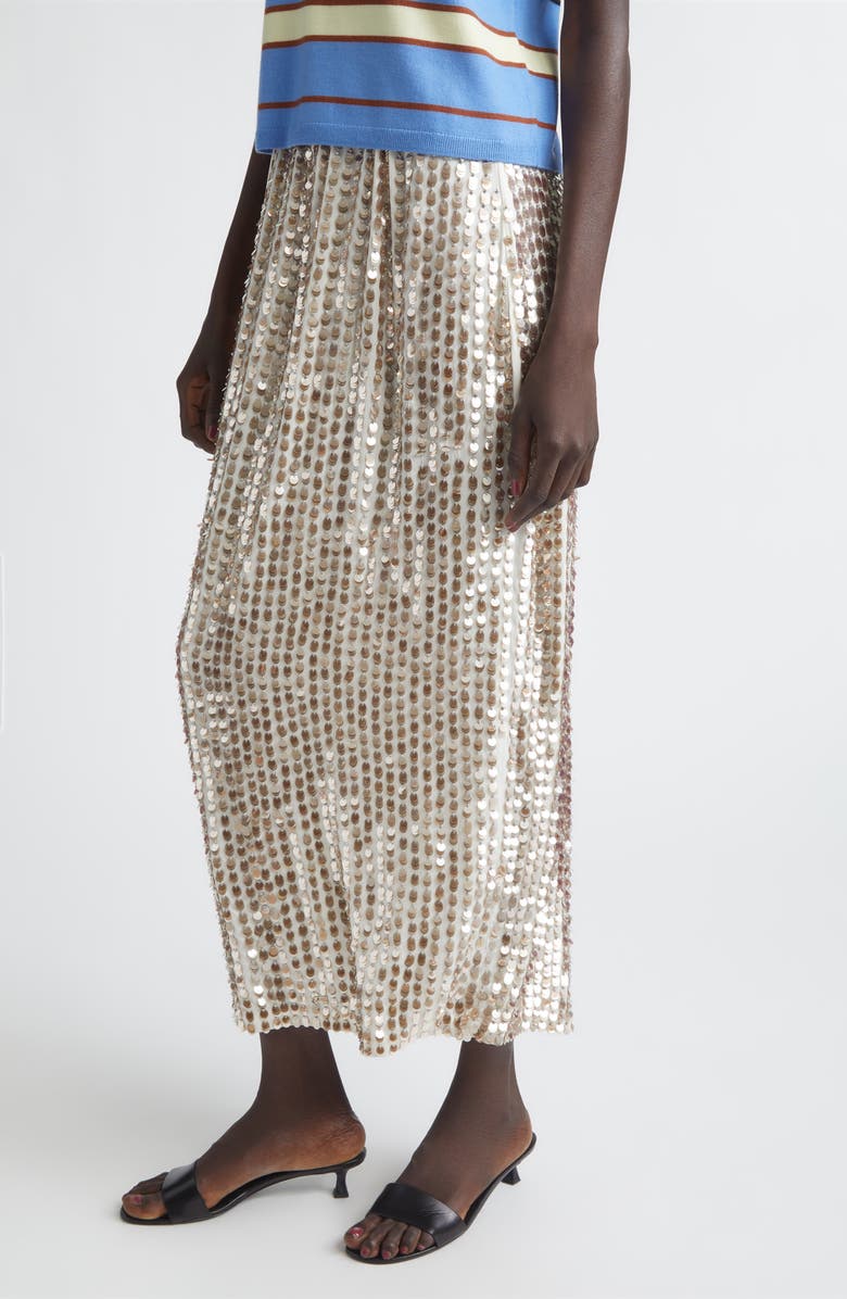 ZANKOV Marcella Sequin Embellished Silk Skirt, Alternate, color, Silver/ Ivory