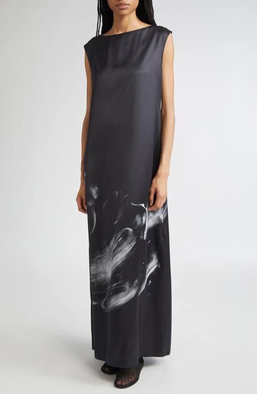 Lafayette 148 New York Charcoal Print Bateau Neck Gown