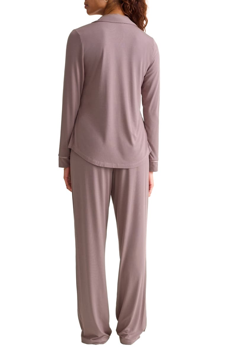 Fleur't Satin Trim Jersey Pajamas, Alternate, color, Cappuccino