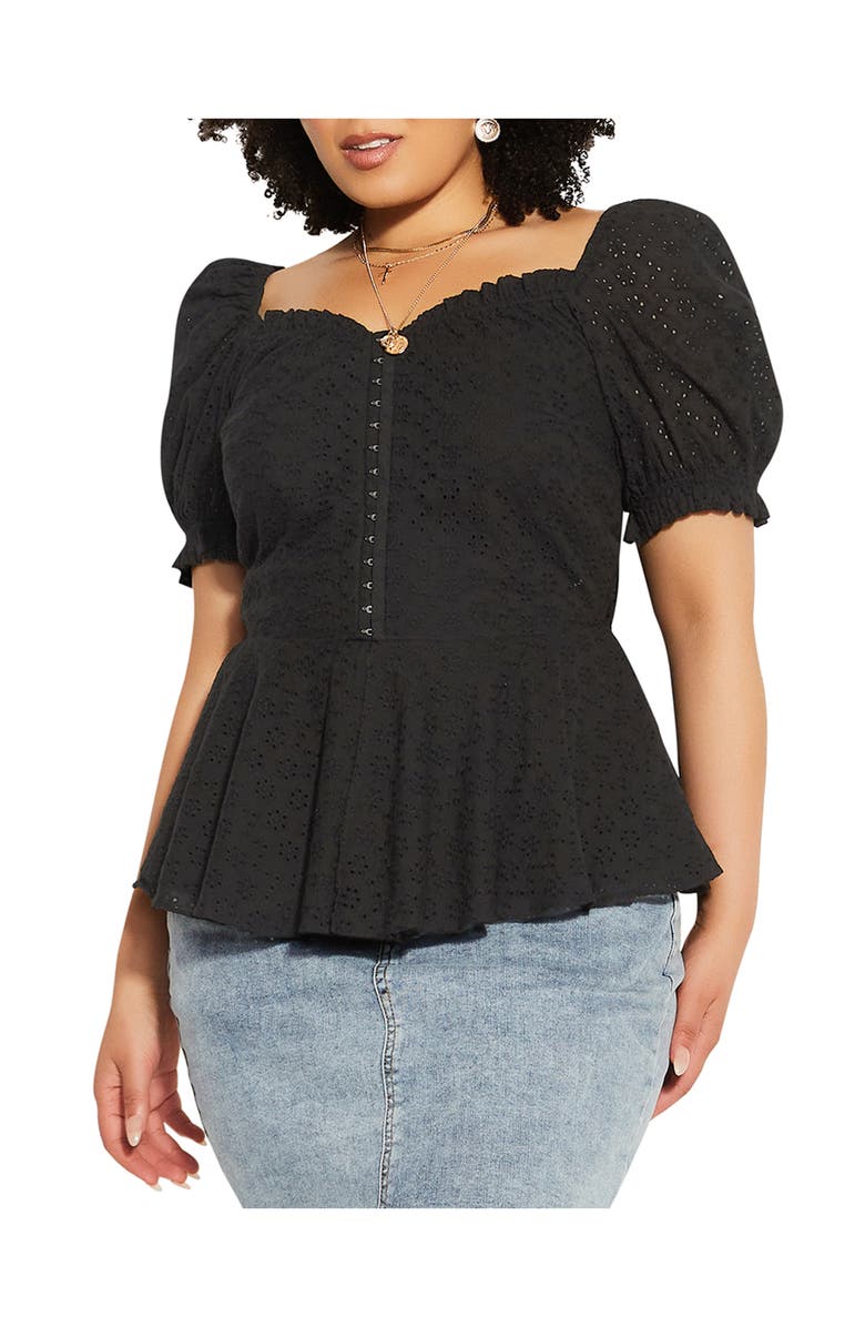 City Chic Sweet Broderie Cotton Top, Main, color,