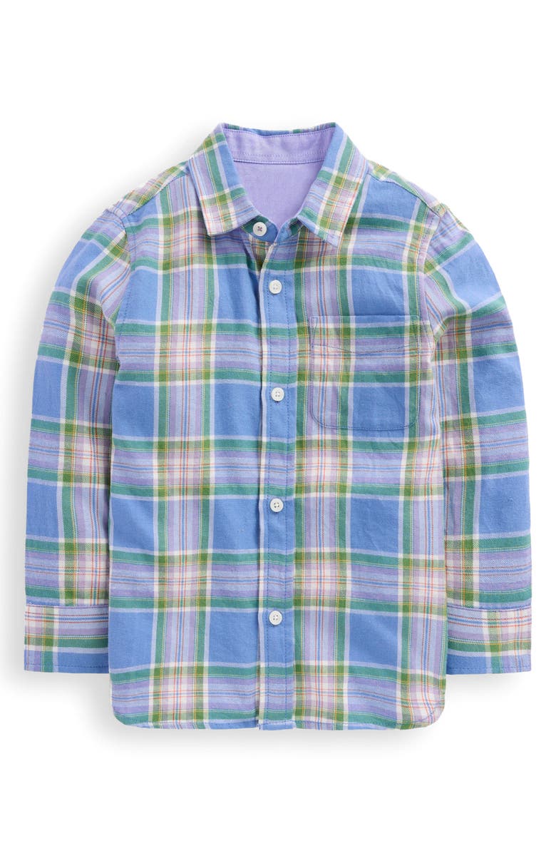 Mini Boden Kids' Plaid Cotton Flannel Button-Up Shirt, Main, color, Blue And Purple Check