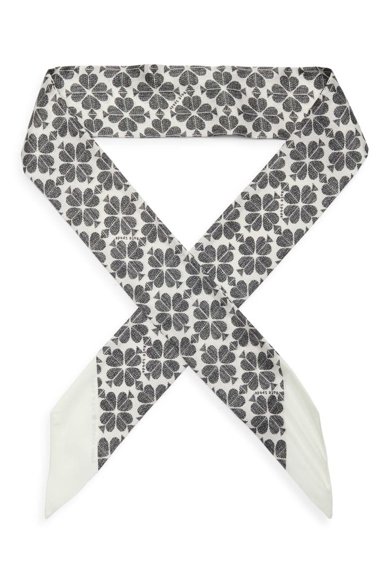 spade flower silk skinny scarf, Main, color, BLACK CREAM