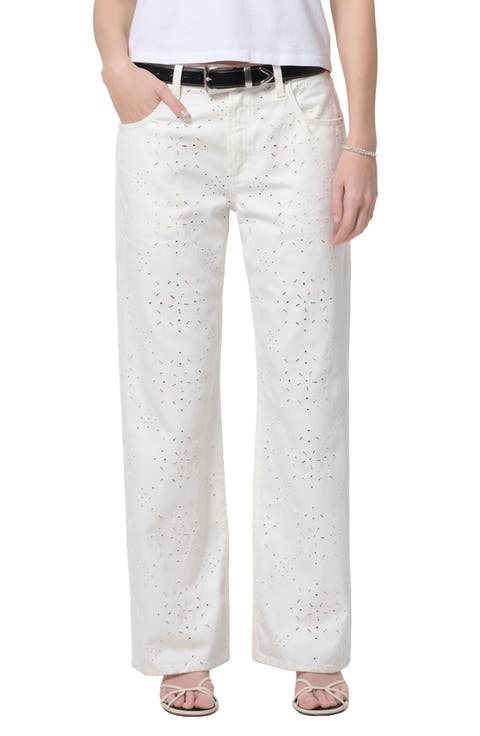 Lindz Eyelet Low Rise Easy Straight Leg Jeans (Blanc Soft White)