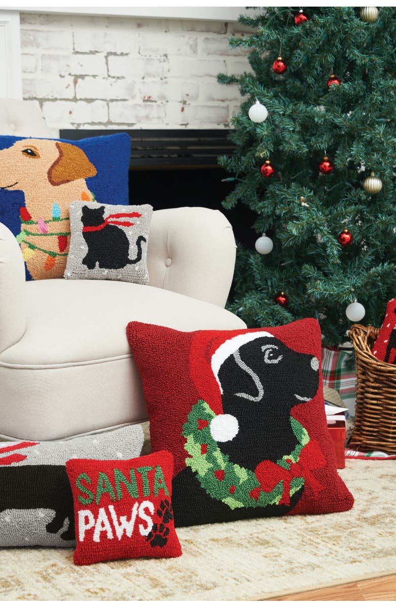 C&F Home Golden Lab Dog w/ Christmas Lights Hooked Accent Throw Pillow 18" x 18", Alternate, color, Blue