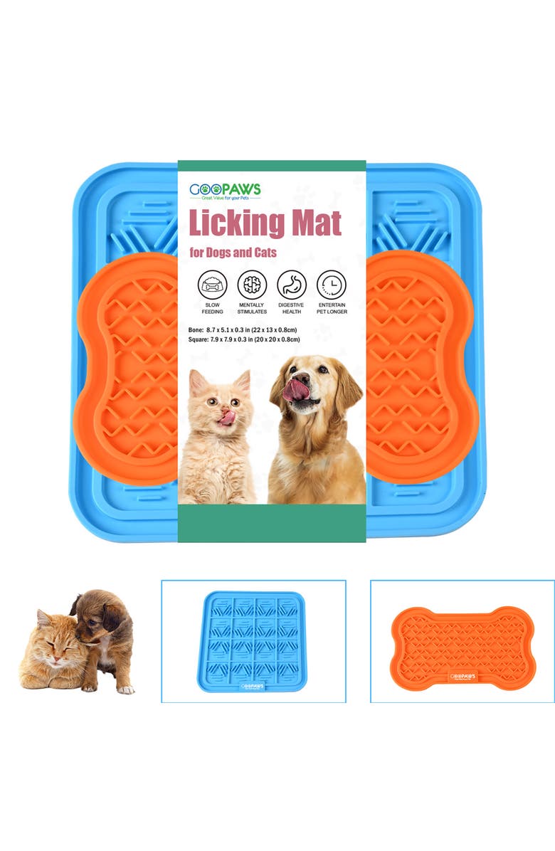 GOOPAWS Licking Mat 2Pack Orange & Blue, Slow Feeder Pads For Dogs & Cats, Alternate, color, Multicolored