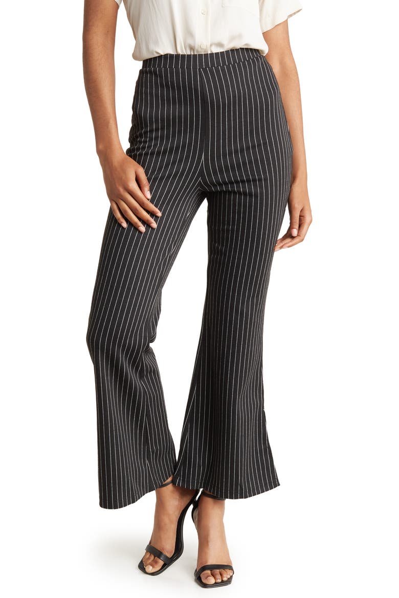 Flare Leg Pinstripe Pants, Main, color, BLACK