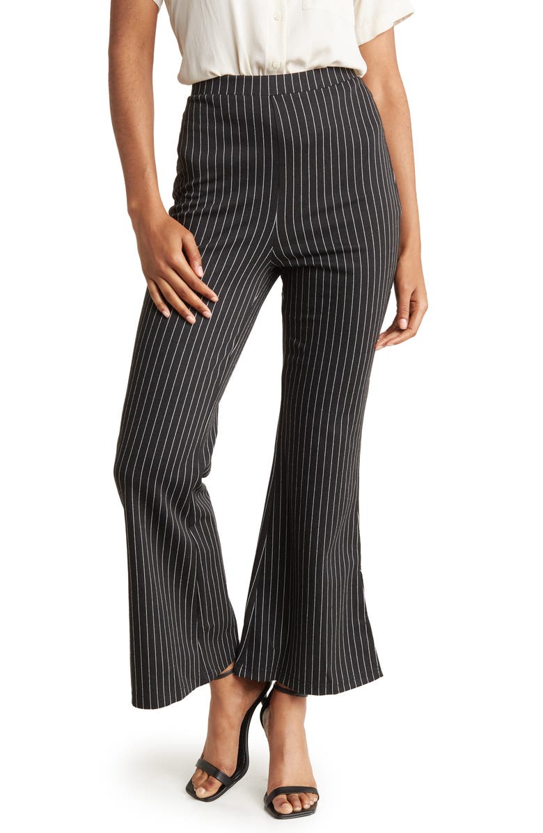 PATRIZIA LUCA Flare Leg Pinstripe Pants, Main, color, Black