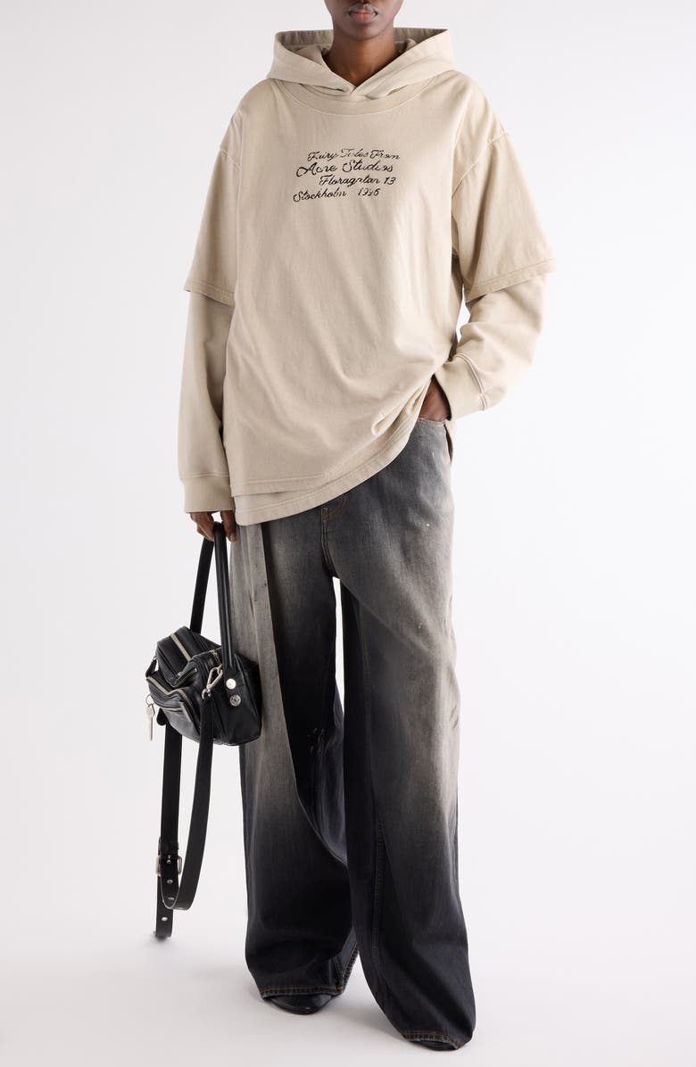 Acne Studios Floor Fairy Tale Layered Logo Graphic Hoodie, Alternate, color, Faded Beige