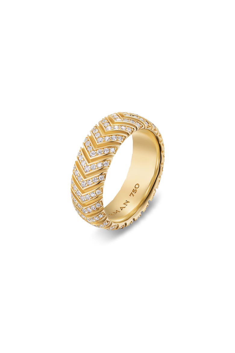 Men's Chevron Band Ring in 18K Yellow Gold with Diamonds, 8mm, Alternate, color, GOLD