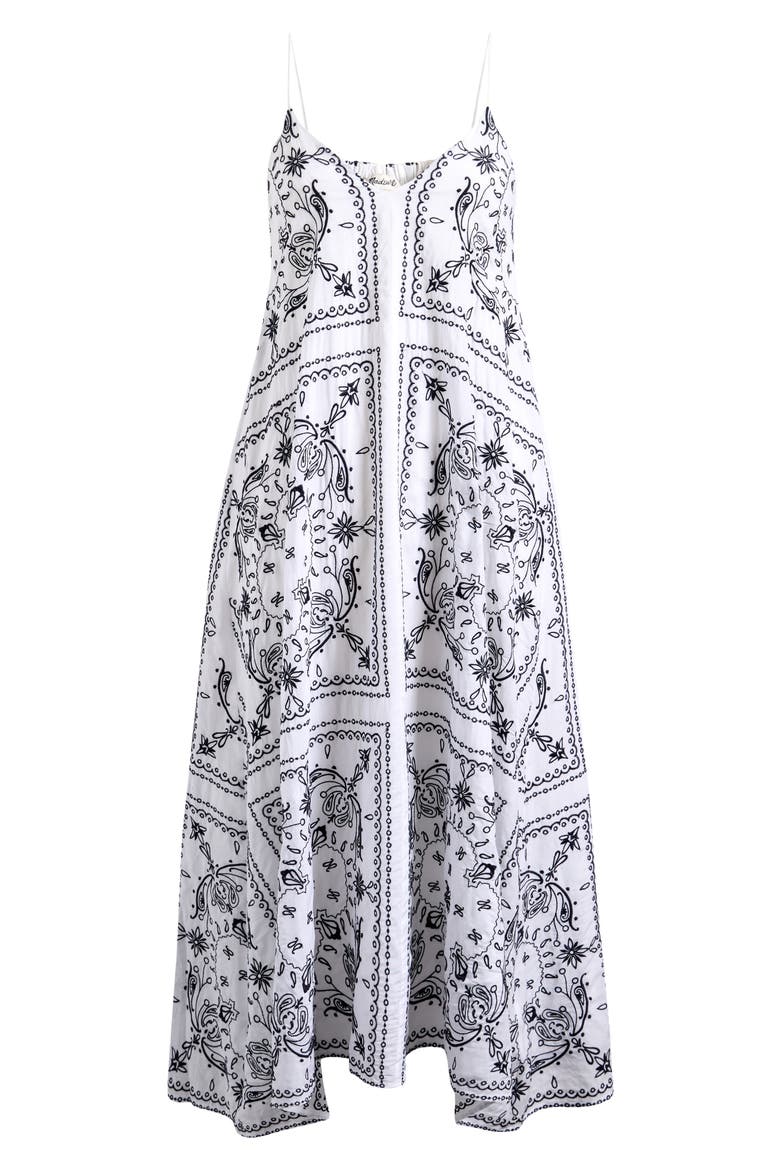 Embroidered Deep V-Neck Midi Dress in Bandana, Alternate, color, WHITE DARK NAVY EMB