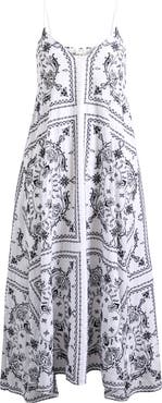 Madewell Embroidered Deep V-Neck Midi Dress in Bandana