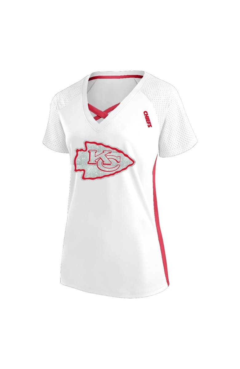 FANATICS Women's Fanatics  White Kansas City Chiefs Plus Size Glitter Lace-Up V- Neck T-Shirt, Alternate, color, White