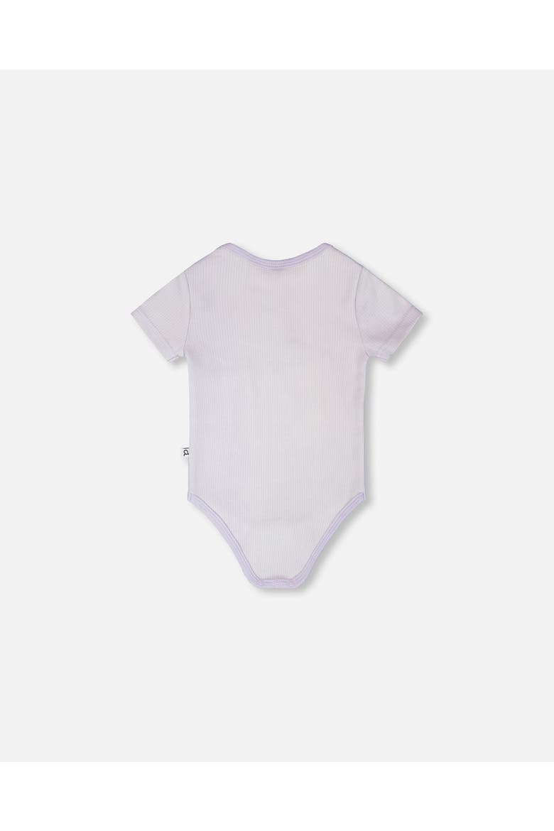 Evolutive Cotton Rib Jersey Printed Strawberries Bodysuit, Alternate, color, Lilac