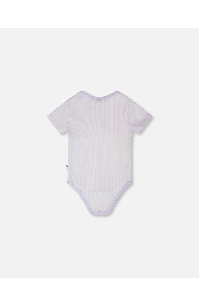 Deux par Deux Evolutive Cotton Rib Jersey Printed Strawberries Bodysuit, Alternate, color, Lilac