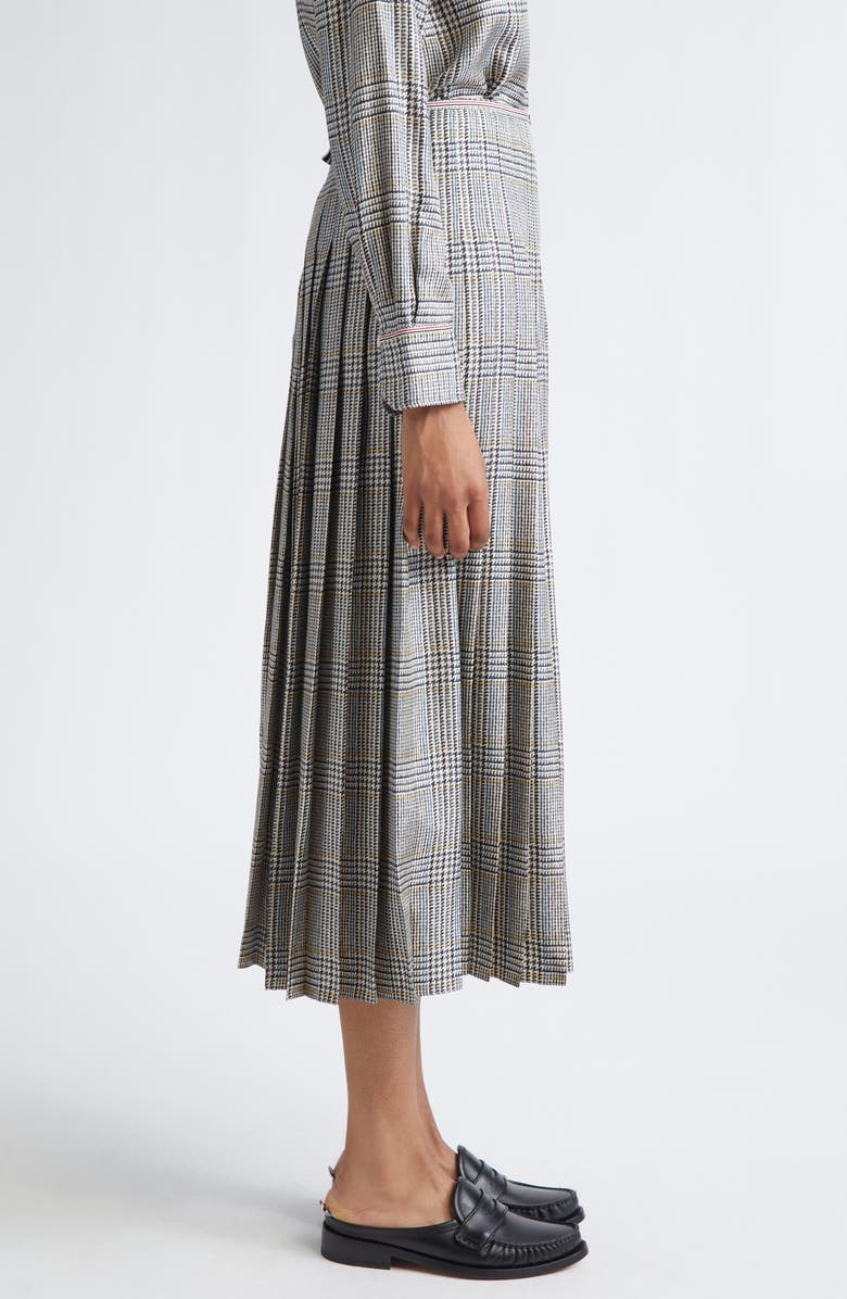 Thom Browne Hunting Tweed Pleated Silk Twill Skirt, Alternate, color, Black/ White