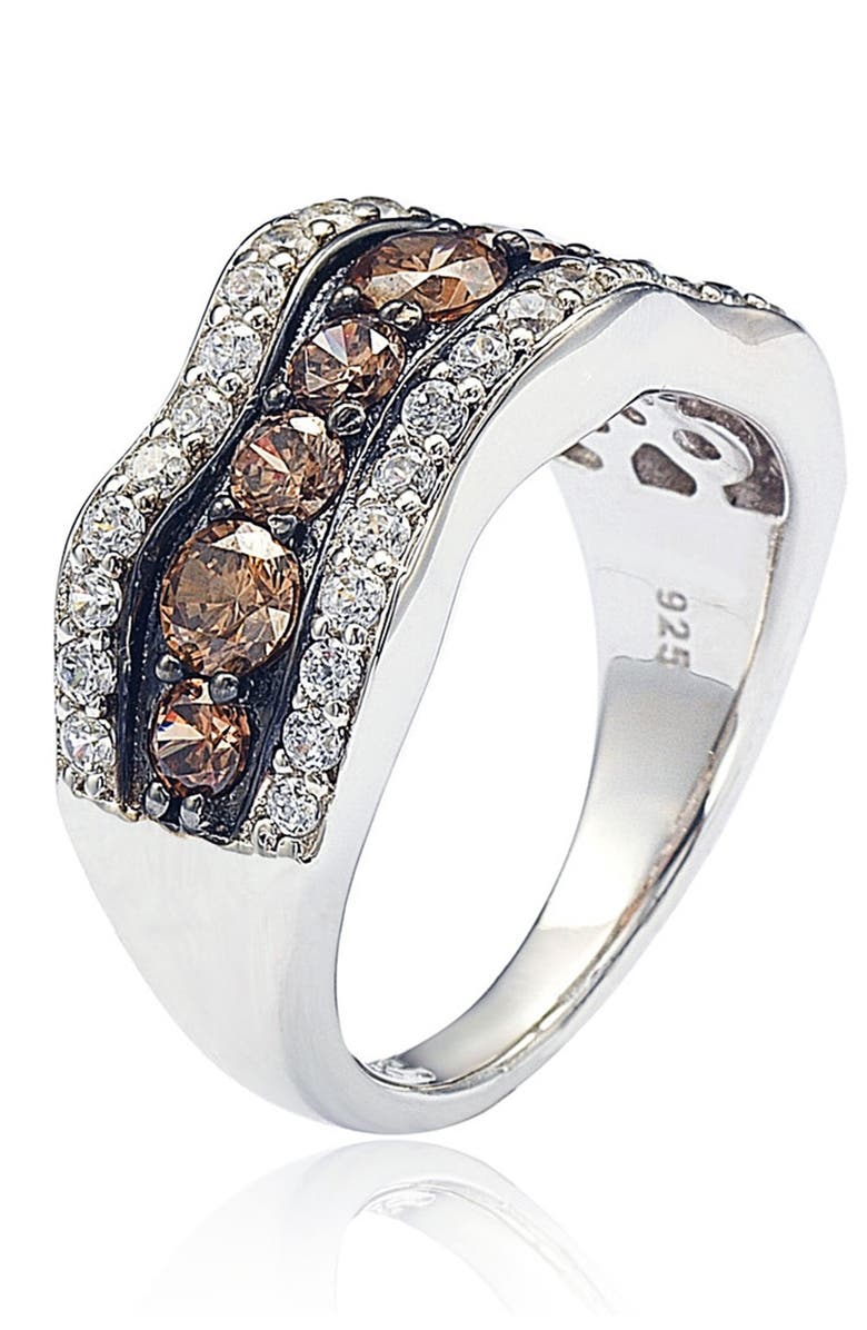 SUZY LEVIAN Sterling Silver Brown & White Cubic Zirconia Wave Ring, Alternate, color, 