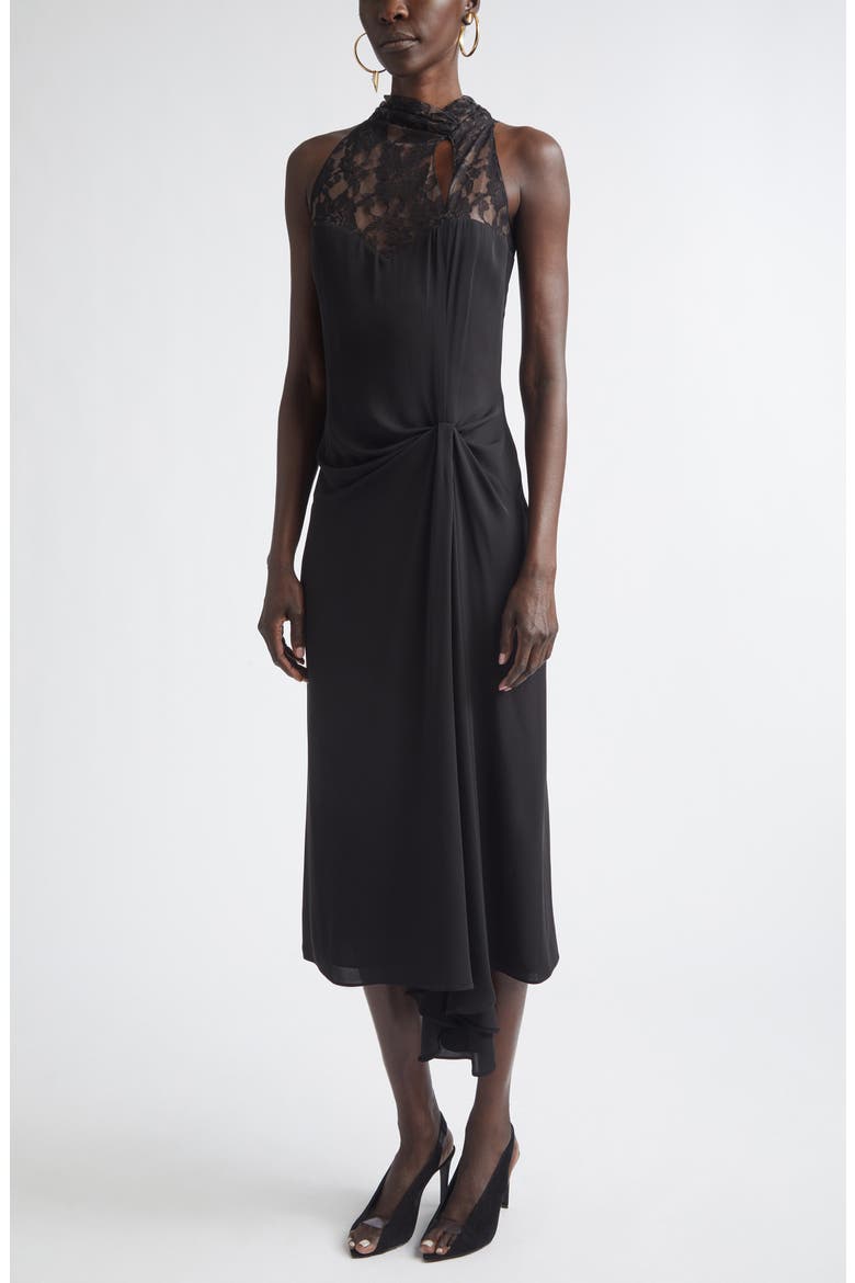 Lace Yoke Silk Georgette Gown, Alternate, color, BLACK